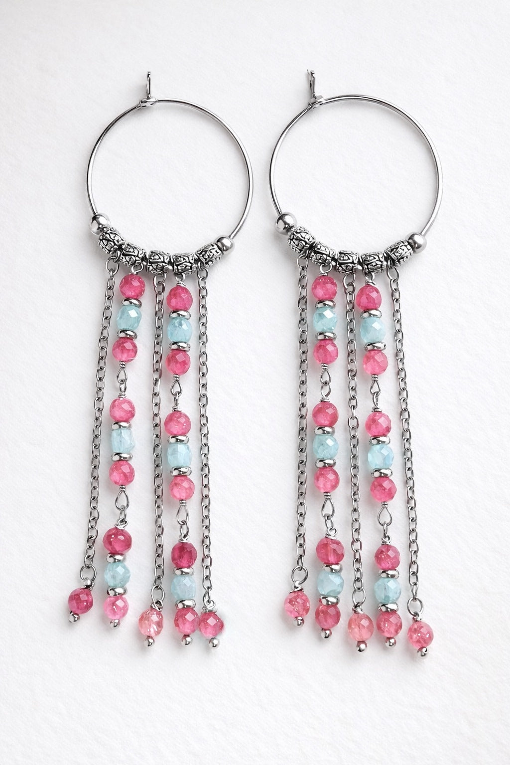 Orecchini in acciaio, tormaline e acquamarine firmati Vizio Gioielli