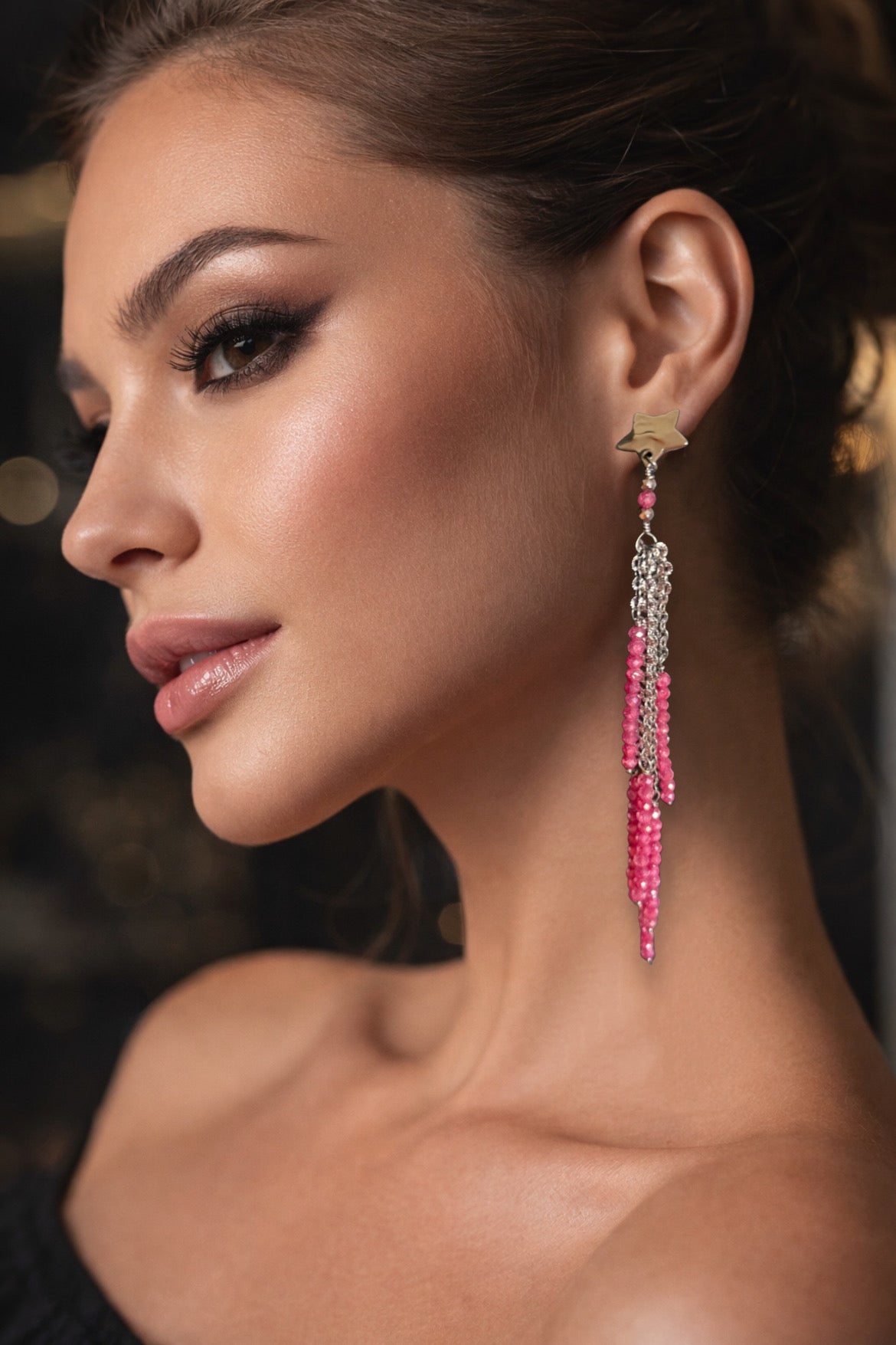 Mono Orecchino Glam Pink Cascade firmato Vizio Gioielli