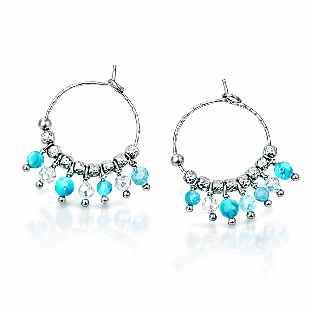 Orecchini in acciaio ad anella, con howlite, cristalli e zirconi firmati Vizio Gioielli