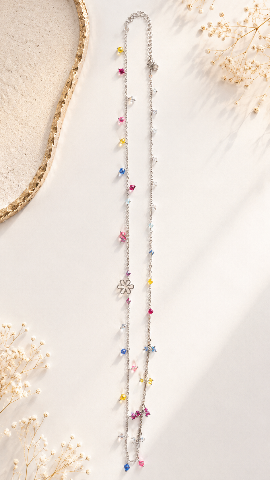 Collana Trasversale Preciosa Glitter 90 cm in Acciaio e Cristalli