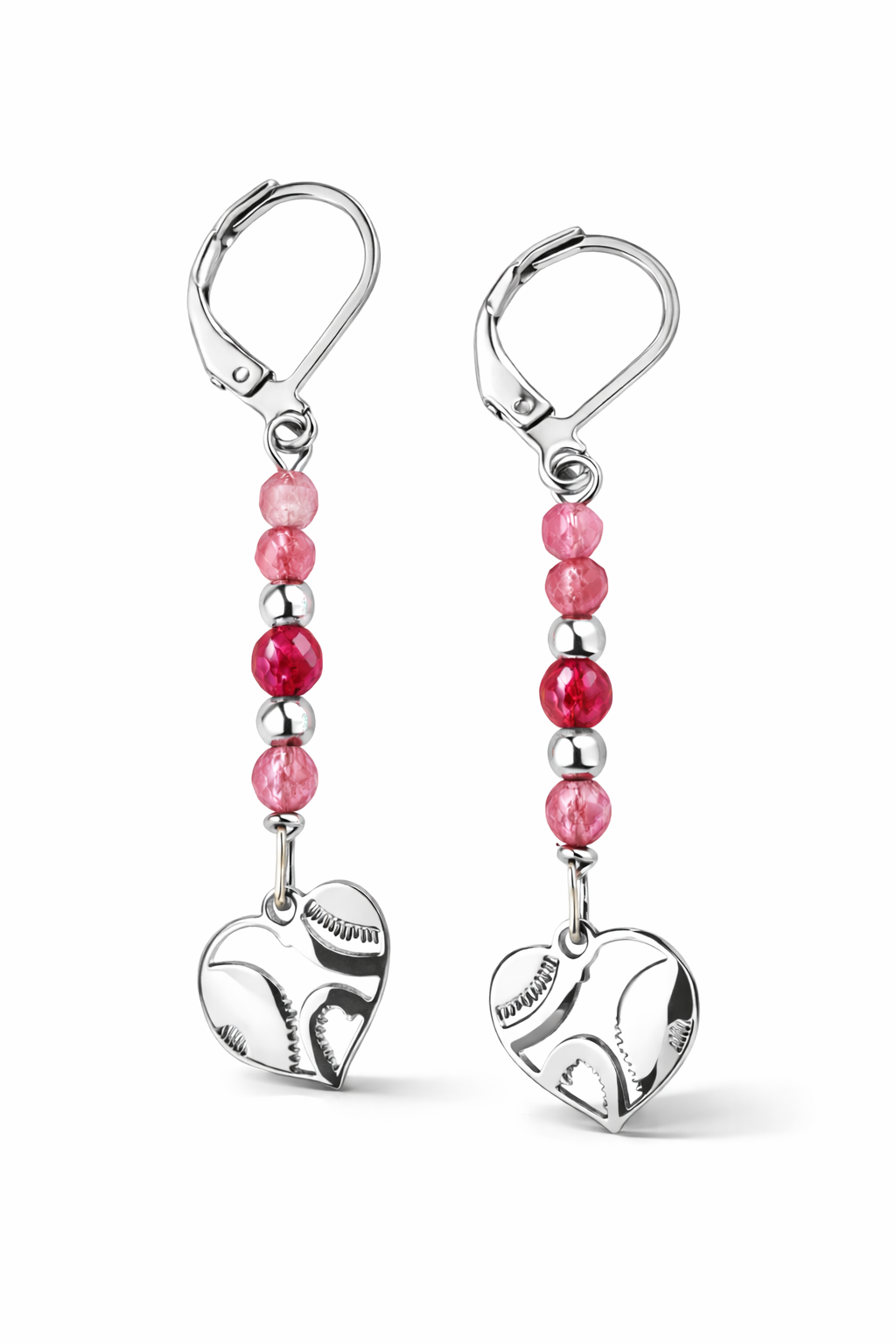 Orecchini ad anella in acciaio con tormaline e corindone rubino.