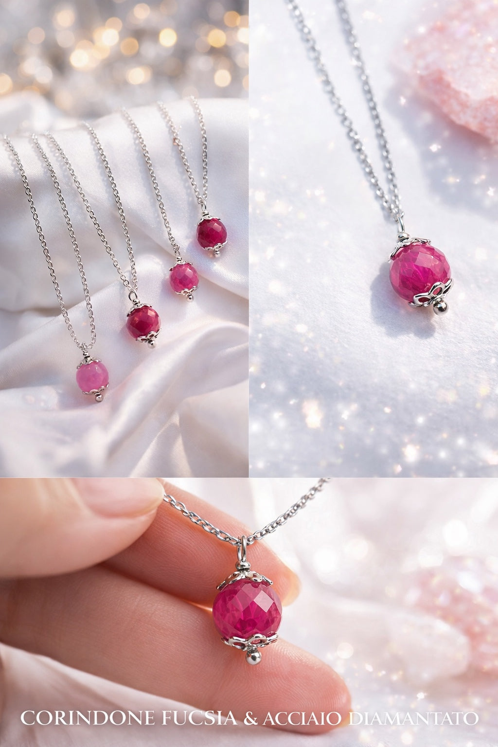 Girocollo in acciaio e corindoni rubini Vizio Gioielli