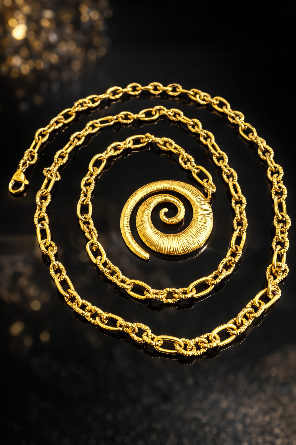 Collana Lunga Spiral Gold – Acciaio Dorato 90 cm con Ciondolo Spirale firmata Vizio Gioielli