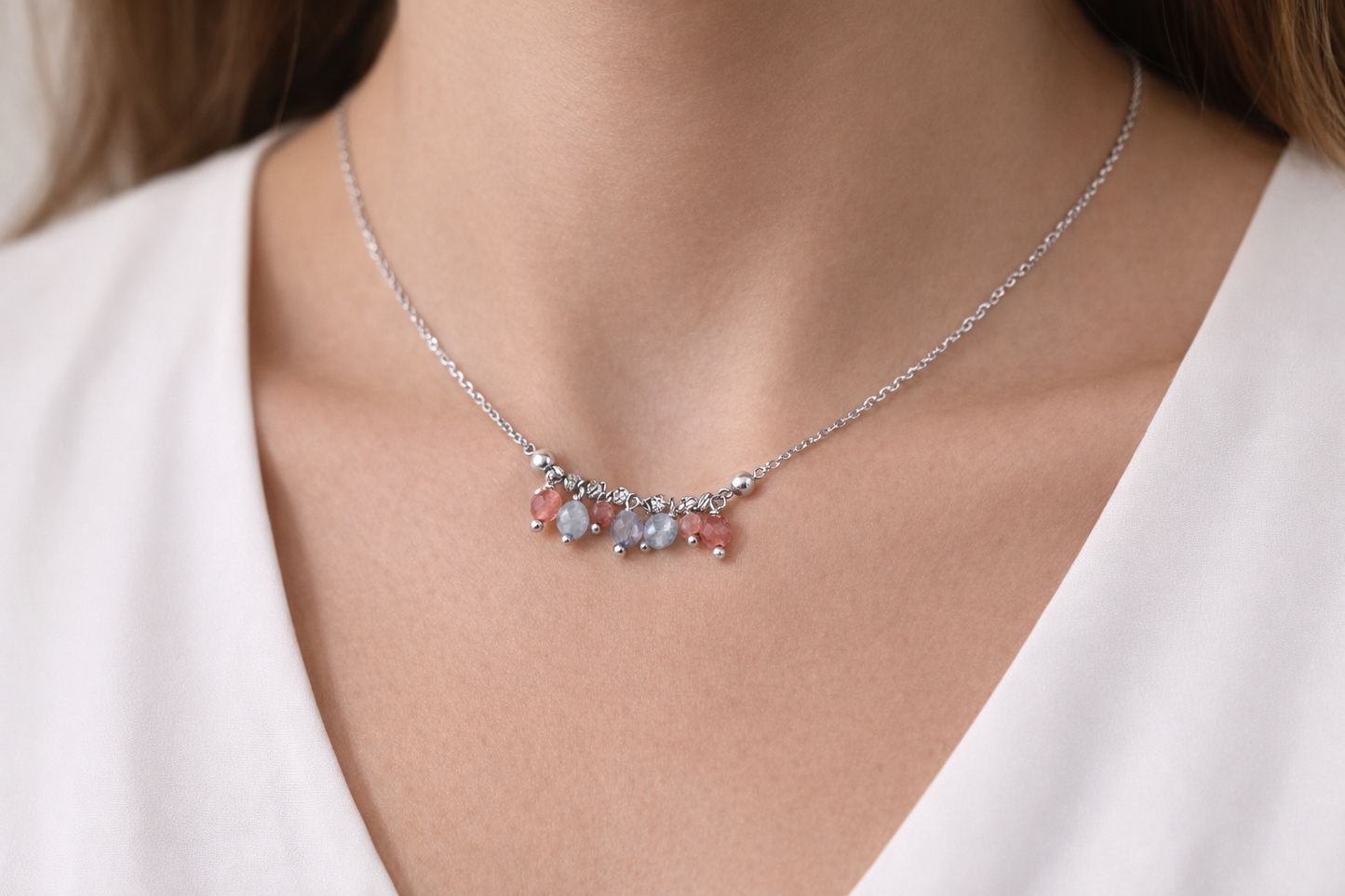 Girocollo in acciaio, tormaline e acquamarine Vizio Gioielli