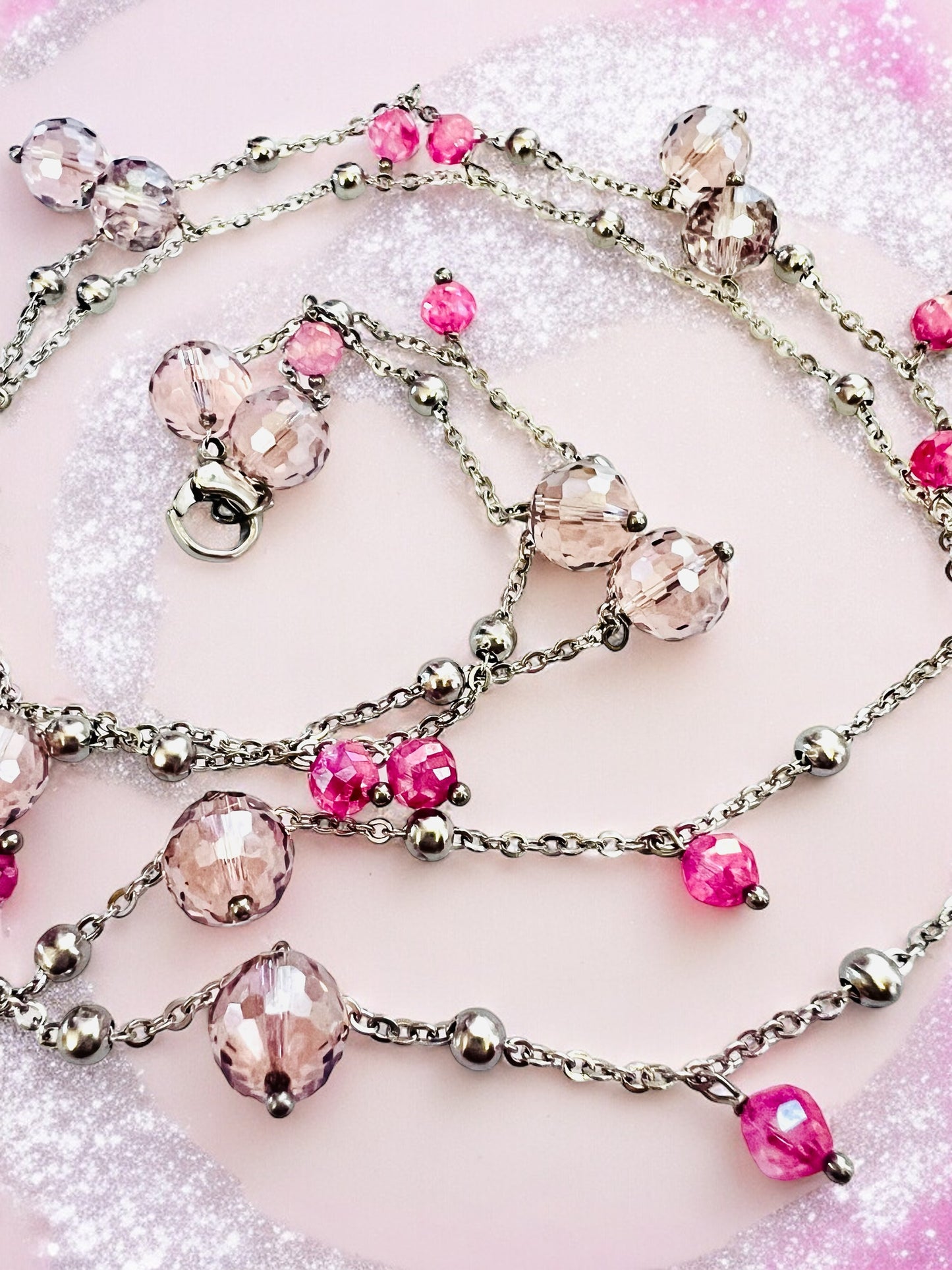 Collana Lunga 90 cm con Cristalli Lilla e Acciaio firmata Vizio Gioielli