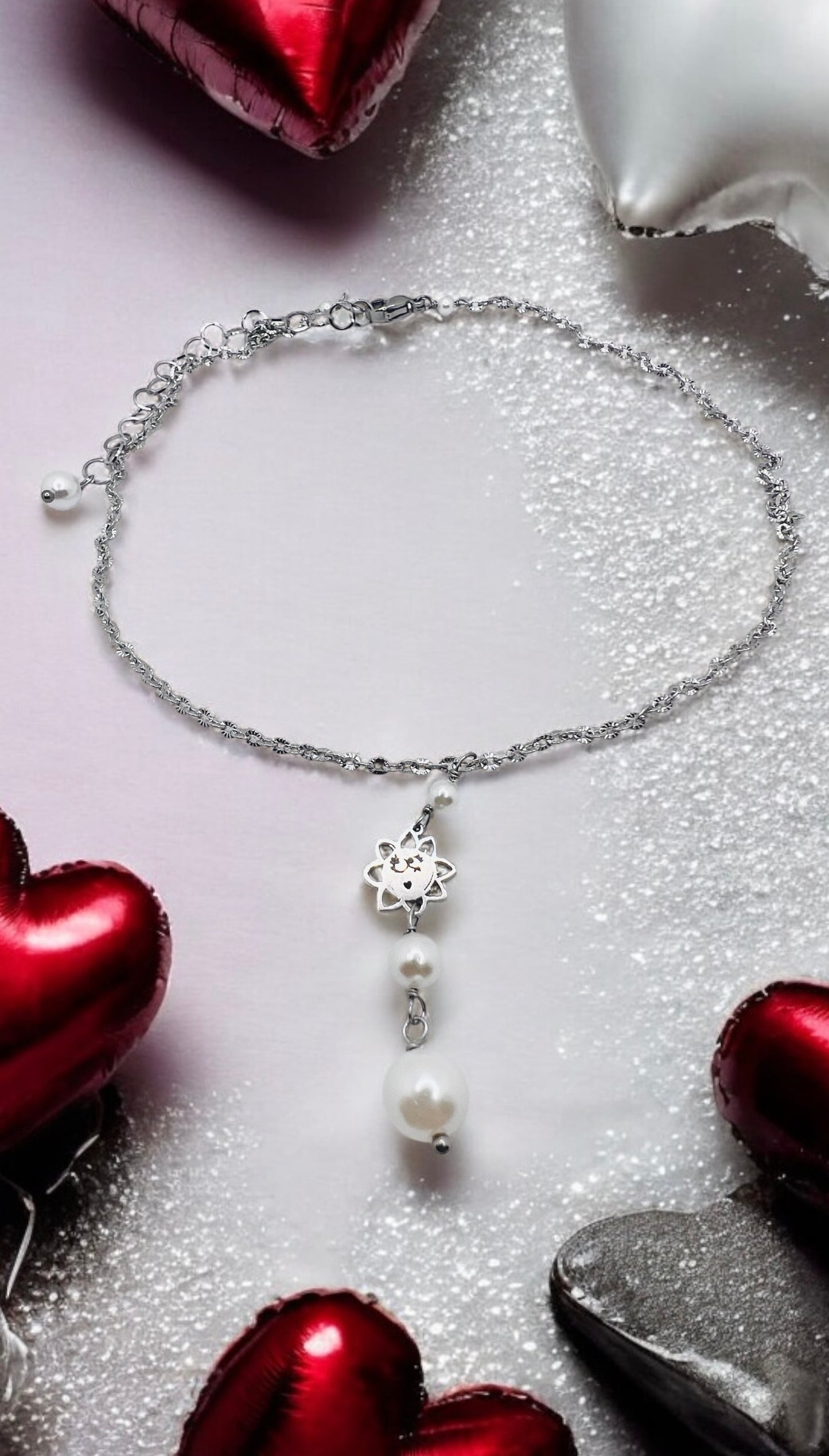 Girocollo in acciaio e perle di madreperla