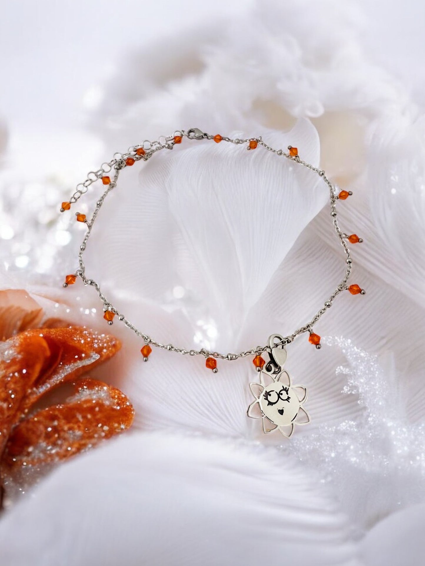 Girocollo in acciaio e cristalli Swarovski arancioni