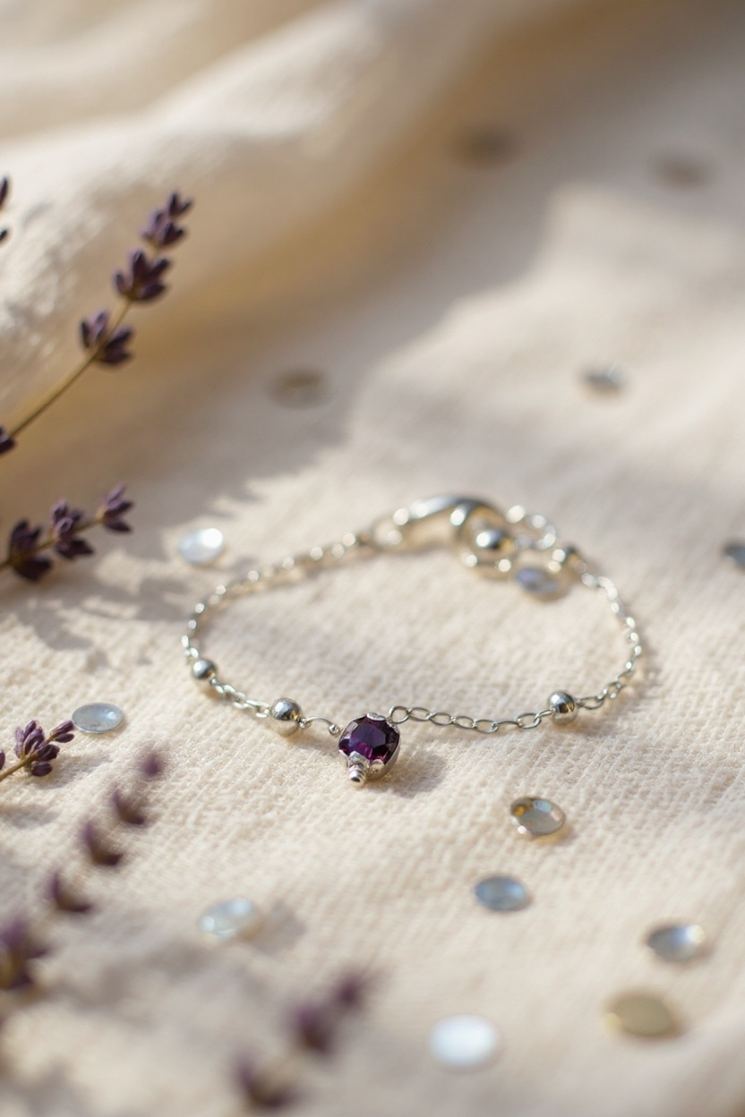 Bracciale in Acciaio con Cristallo Viola