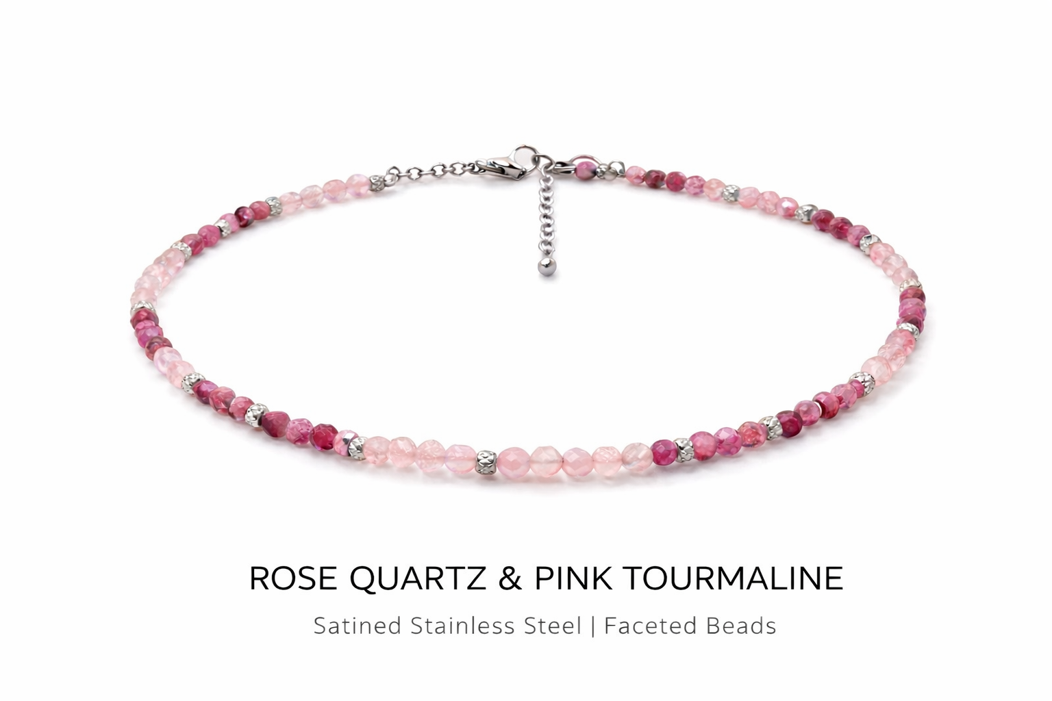 Girocollo in acciaio, tormaline e quarzi rosa Vizio Gioielli