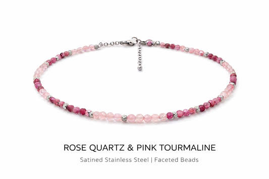 Girocollo in acciaio, tormaline e quarzi rosa Vizio Gioielli