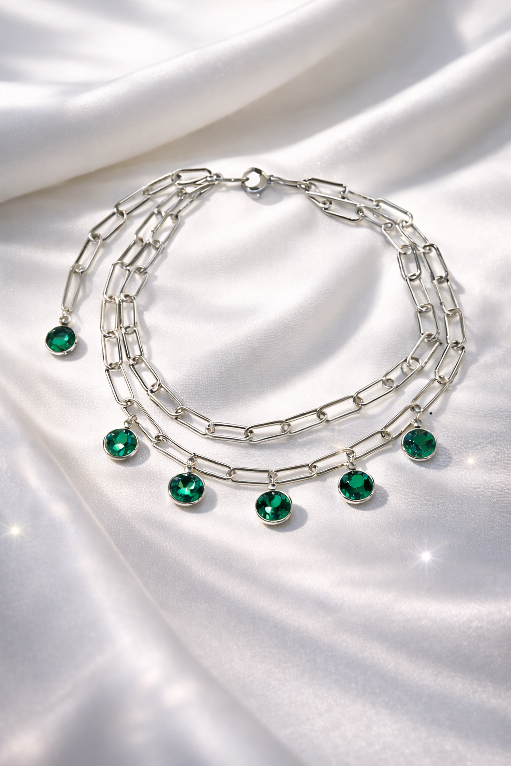 Doppio Girocollo in acciaio e cristalli verdi Vizio Gioielli