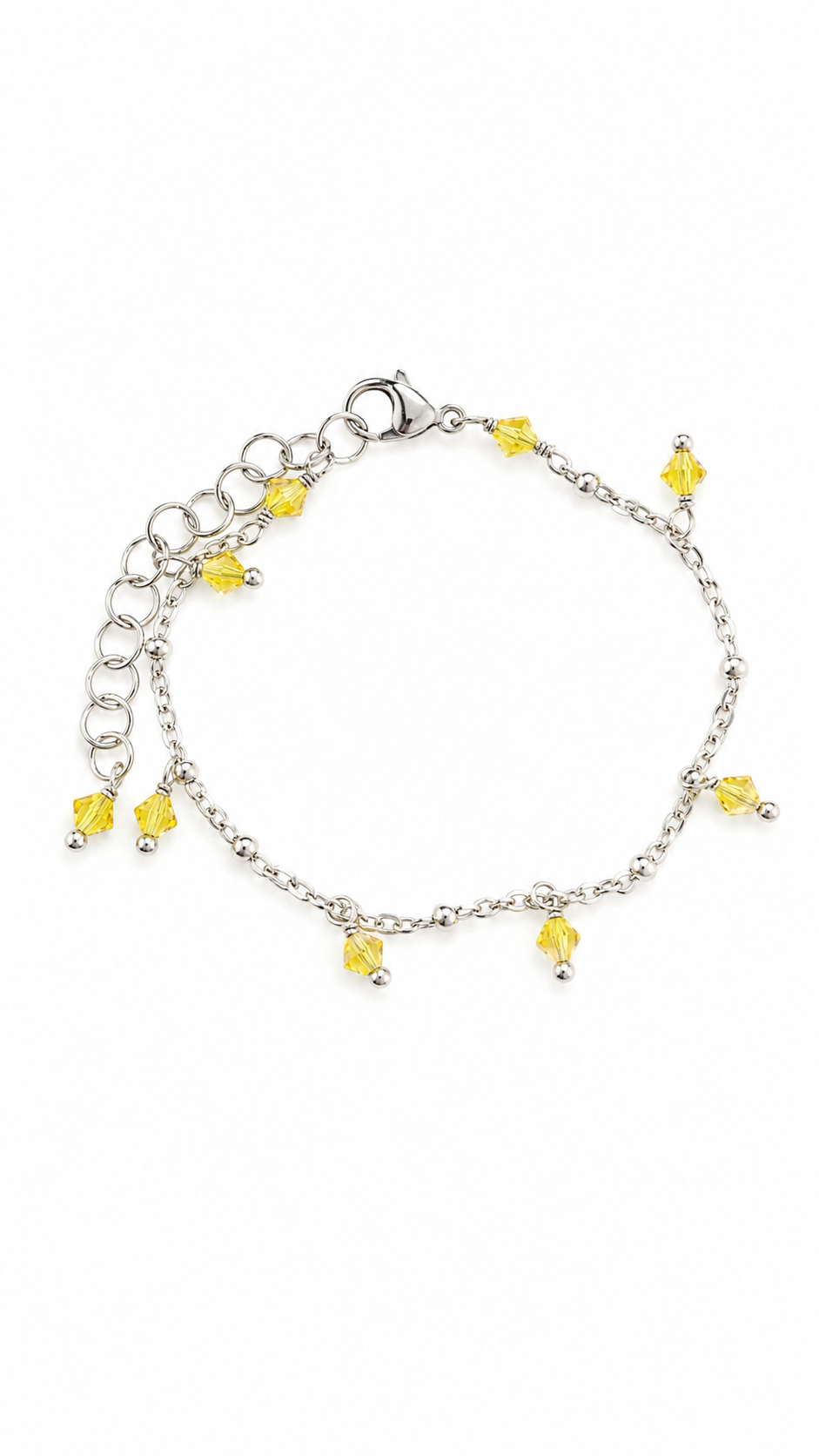 Bracciale Artigianale in Acciaio con Cristalli Lemon Glitter – Regolabile 16-21 cm