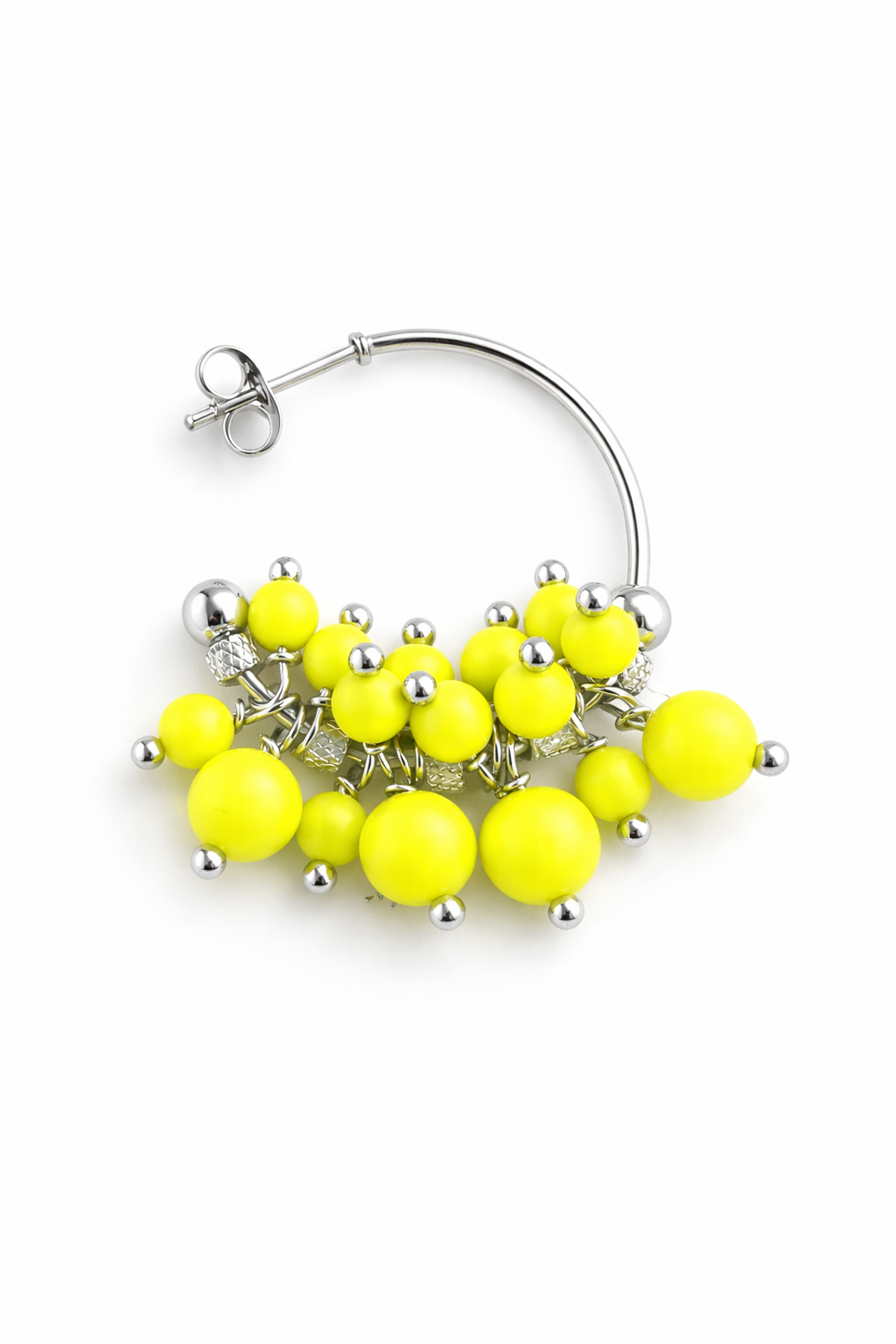 Mono orecchino in acciaio e perle Swarovski giallo fluo firmato Vizio Gioielli