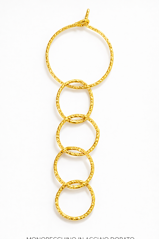 Mono Orecchino in acciaio dorato firmato Vizio Gioielli