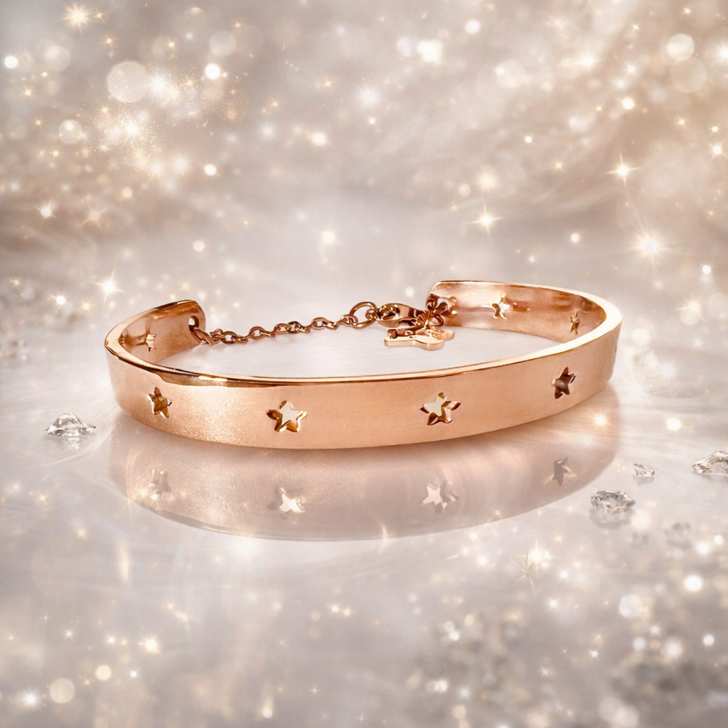 Bracciale rigido in acciaio rosato stelline Vizio Gioielli