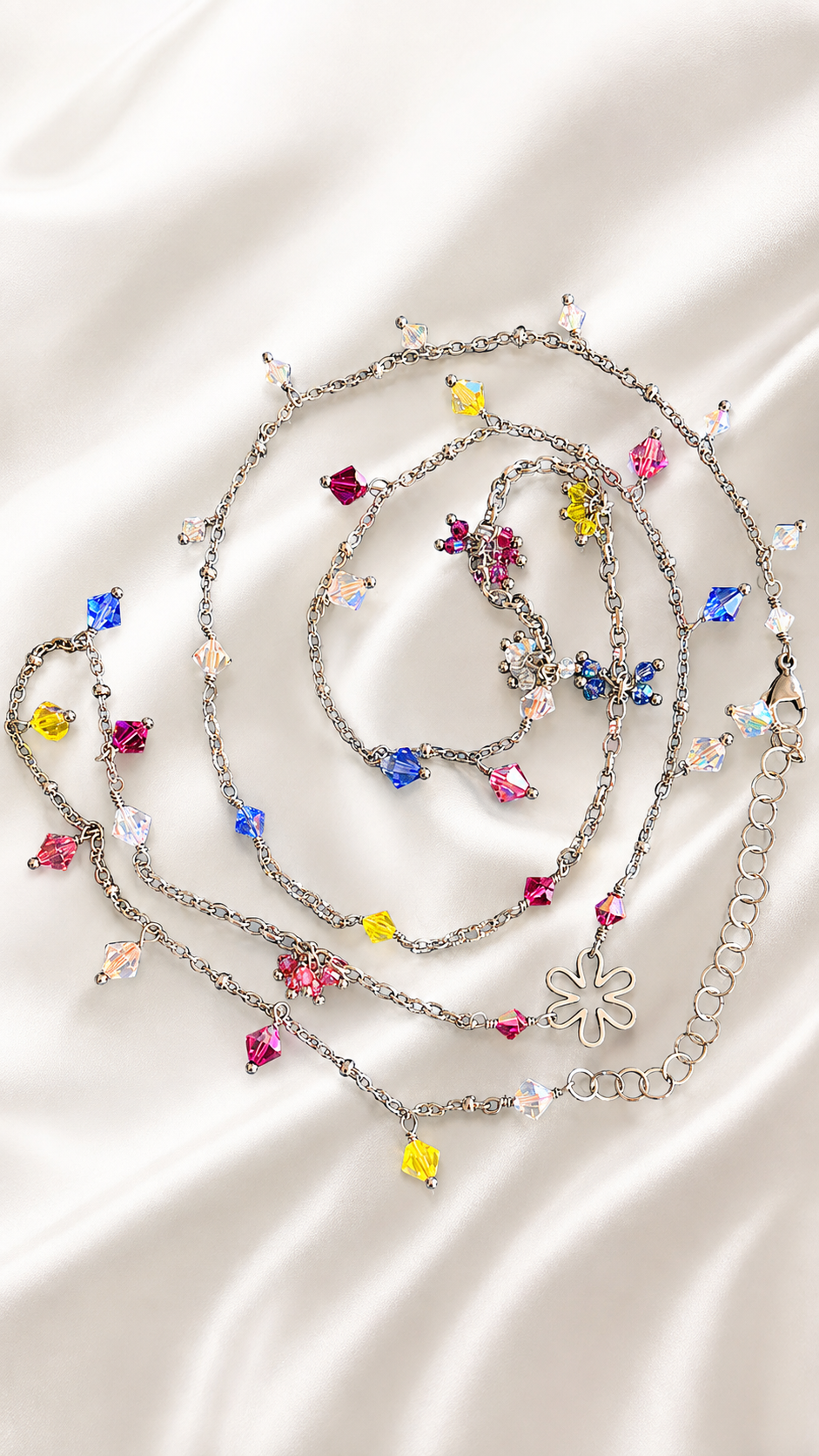 Collana Trasversale Preciosa Glitter  90 cm in Acciaio e Cristalli