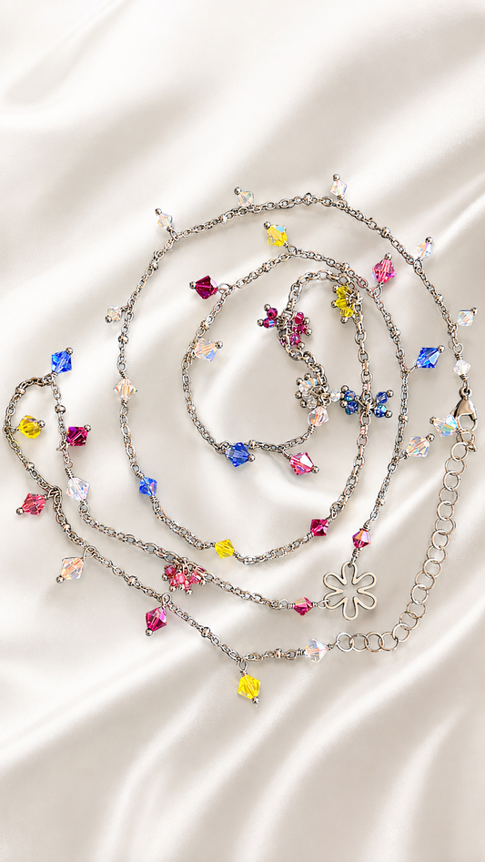 Collana Trasversale Preciosa Glitter  90 cm in Acciaio e Cristalli