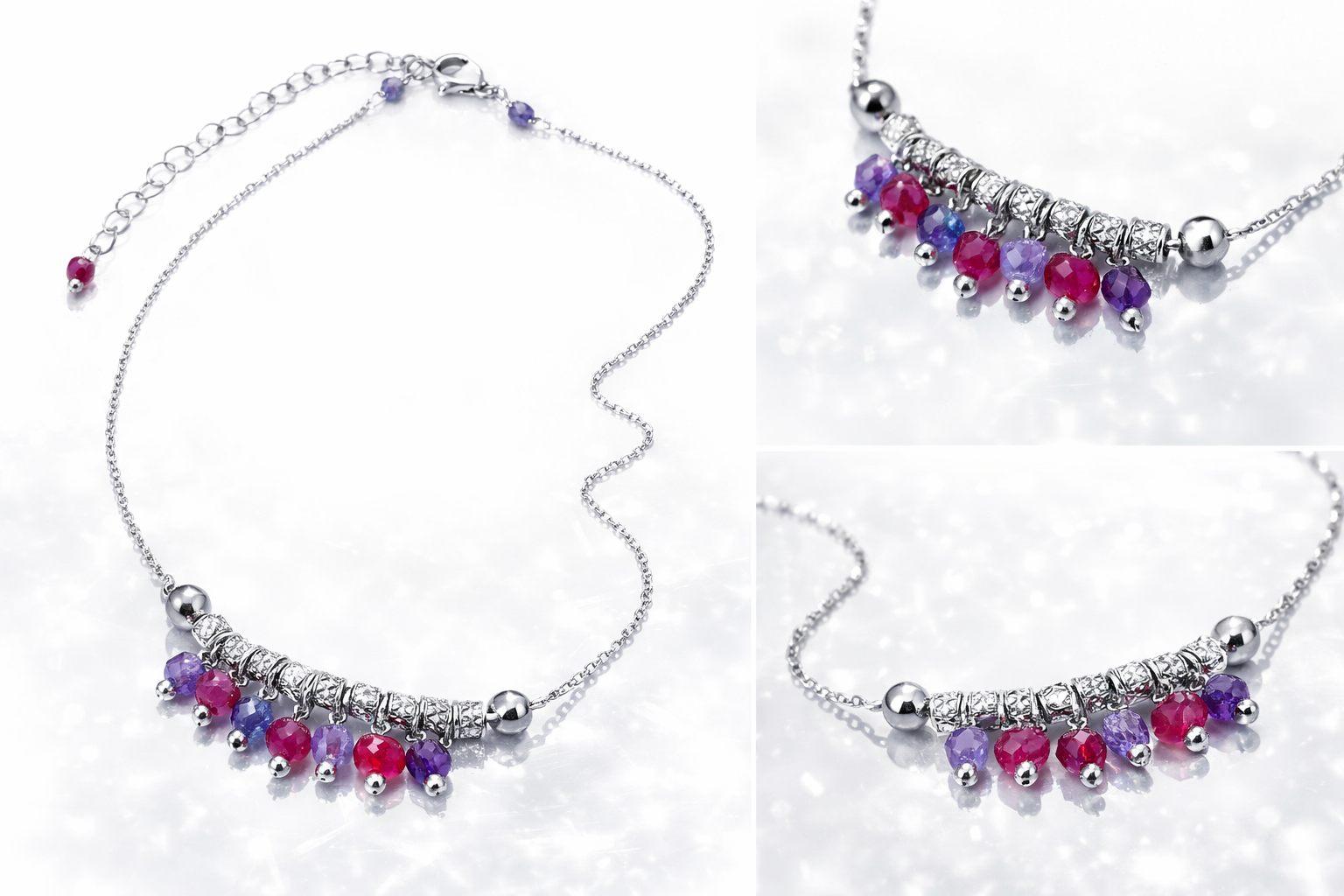 Girocollo in acciaio, tanzanite, ametiste e corindoni rubini Vizio Gioielli