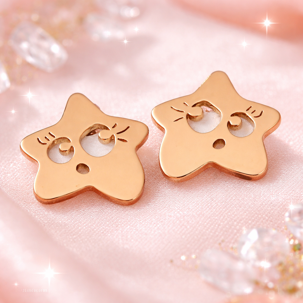 Orecchini a lobo in acciaio rosato Stelle  Vizio Gioielli