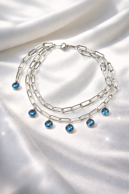 Doppio Girocollo in acciaio e cristalli blu Vizio Gioielli