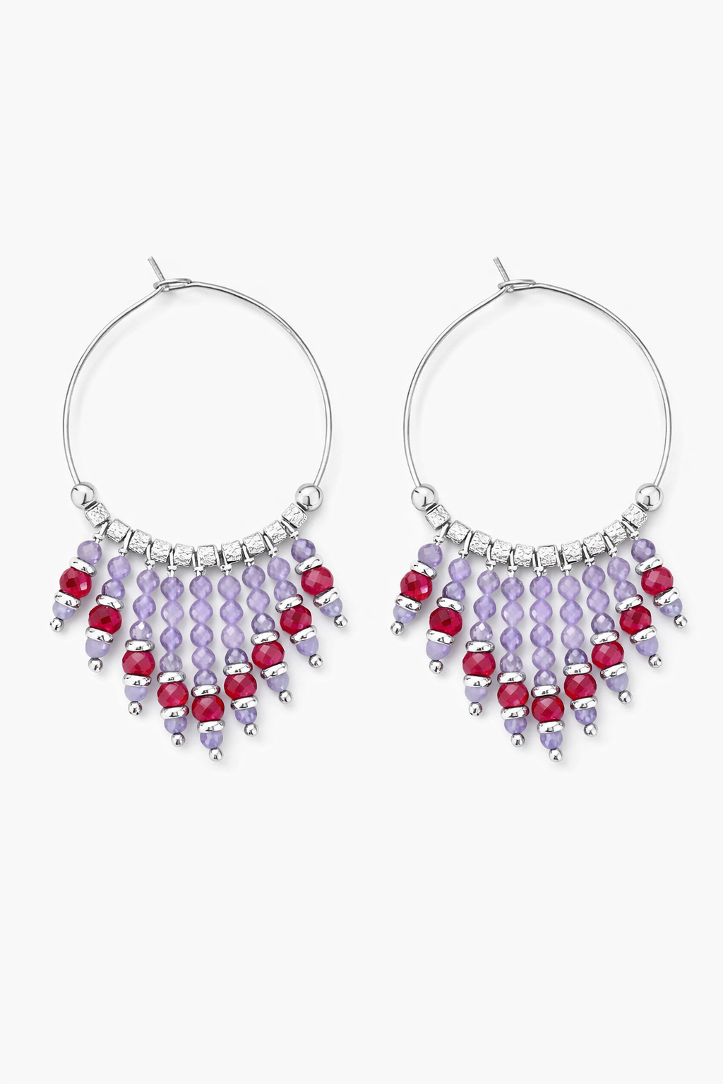 Orecchini artigianali a cerchio grandi con pietre semi-preziose