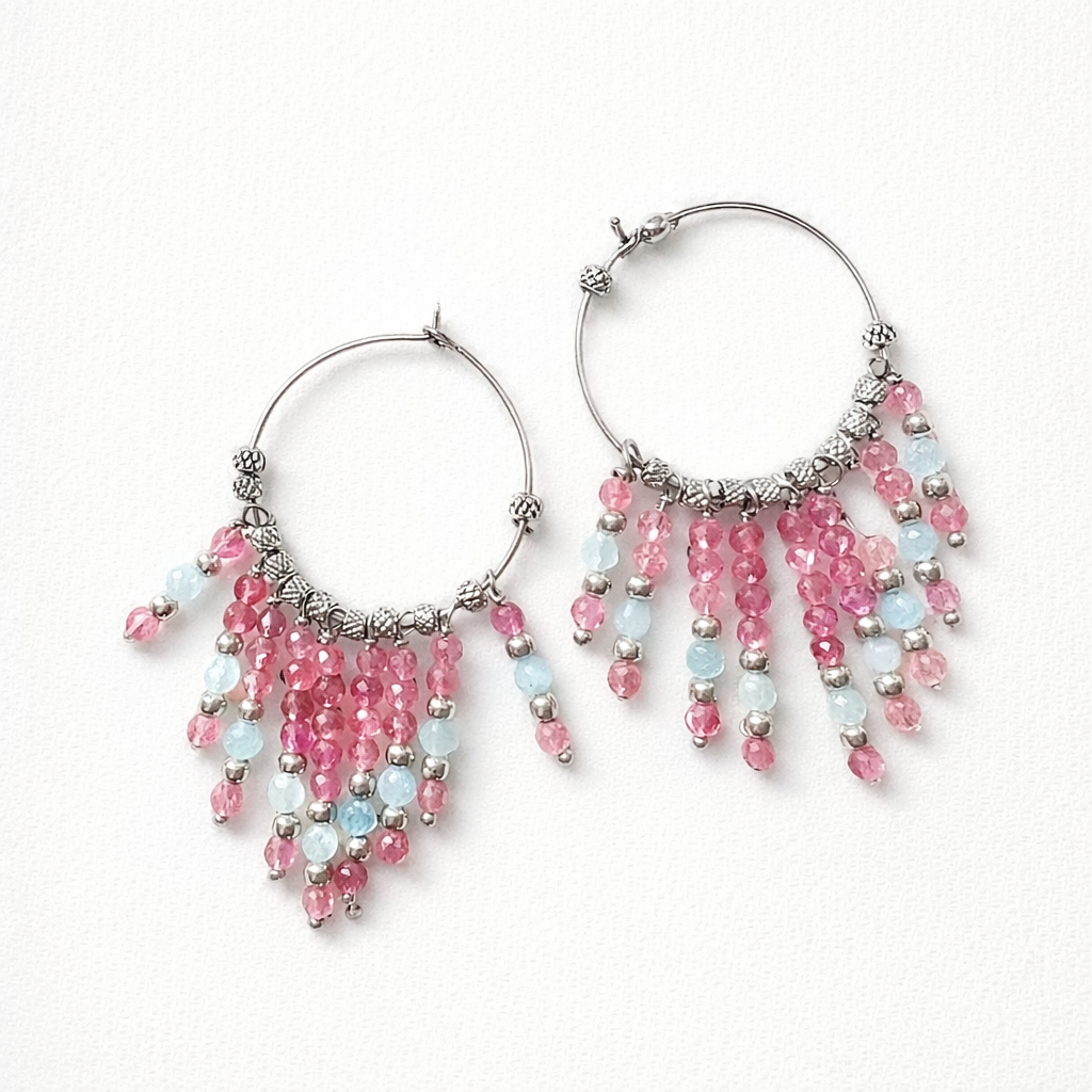 Orecchini in acciaio, tormaline e acquamarine firmati Vizio Gioielli