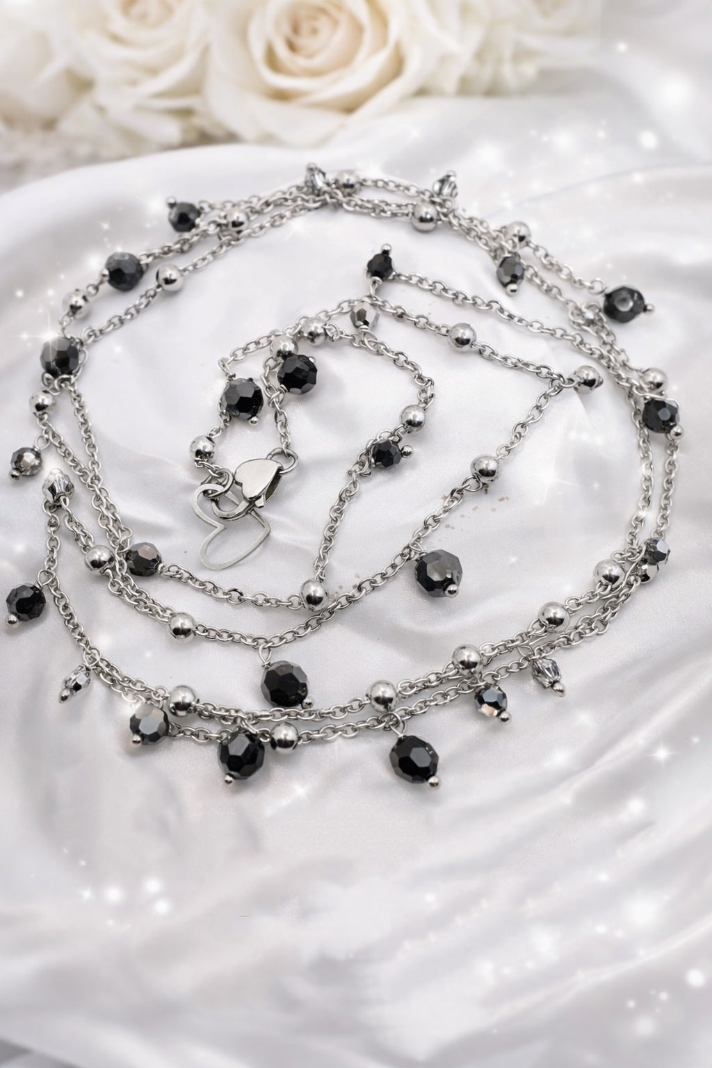 Collana in acciaio e cristalli Swarovski neri firmata Vizio Gioielli