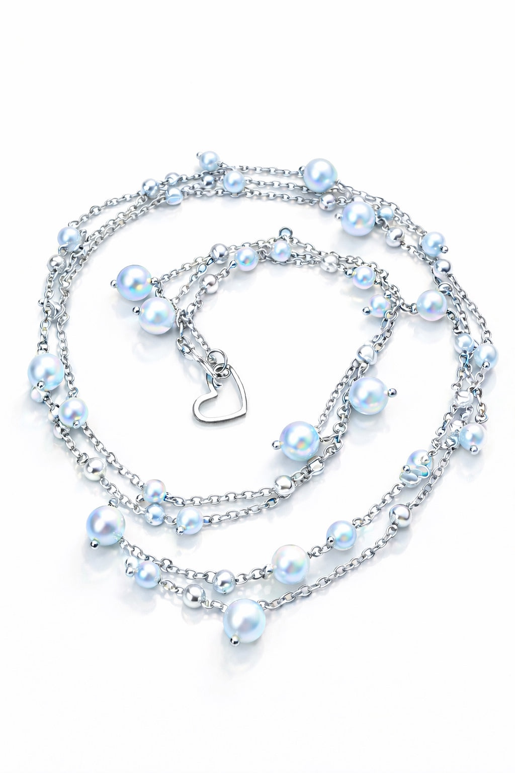 Collana in acciaio e perle Swarovski azzurre firmata Vizio Gioielli