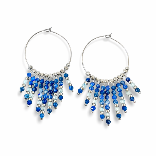 Orecchini artigianali a cerchio grandi con pietre semi-preziose