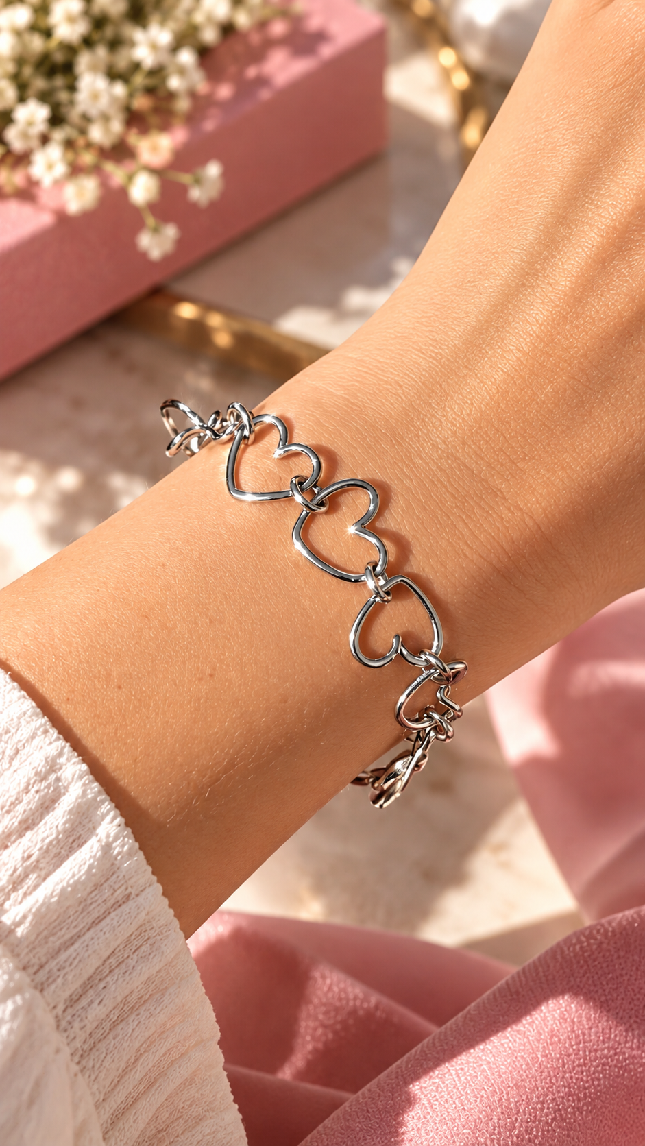 Bracciale Cuore Pop in acciaio silver con cuori traforati 