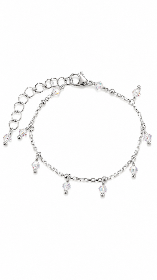 Bracciale Artigianale in Acciaio con Cristalli Crystal Glitter – Regolabile 16-21 cm