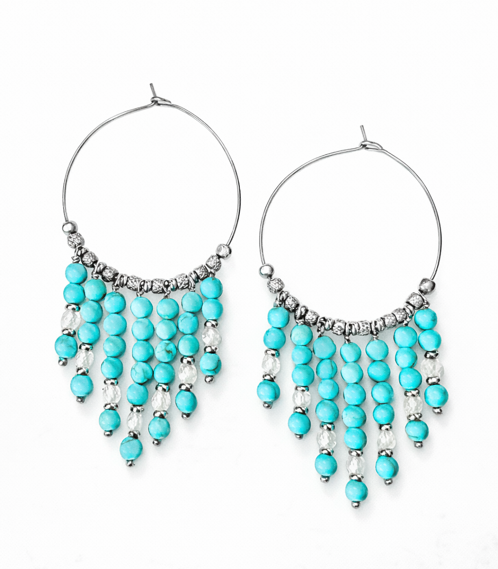 Orecchini in acciaio, howlite e zirconi firmati Vizio Gioielli