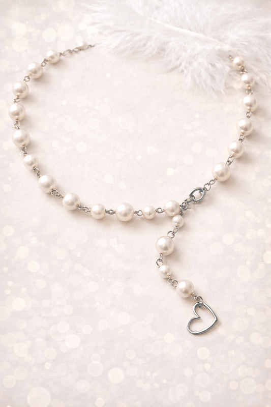 Girocollo Rosario in acciaio e perle Swarovski bianche Vizio Gioielli