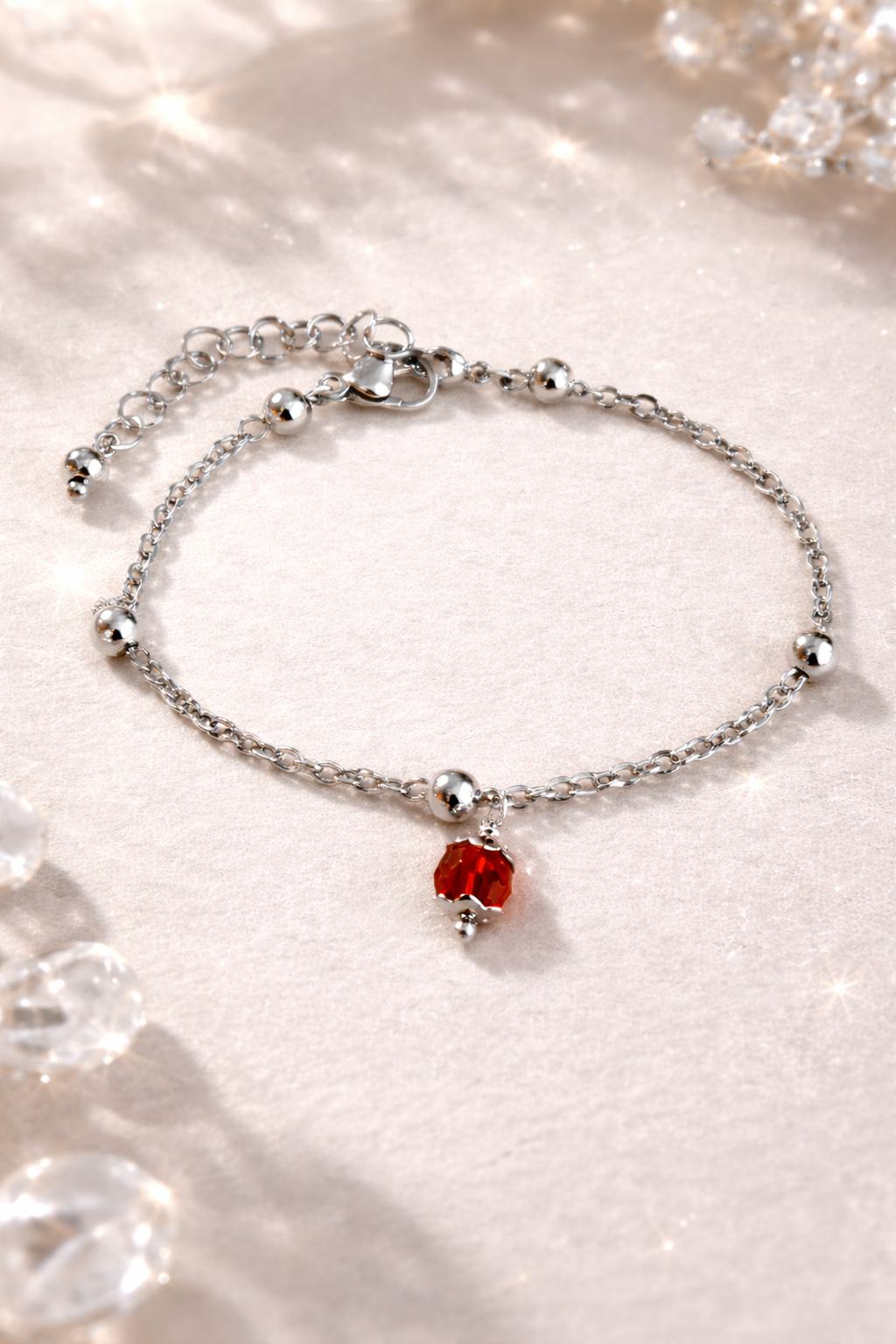 Bracciale in Acciaio con Cristallo rosso firmato Vizio Gioielli