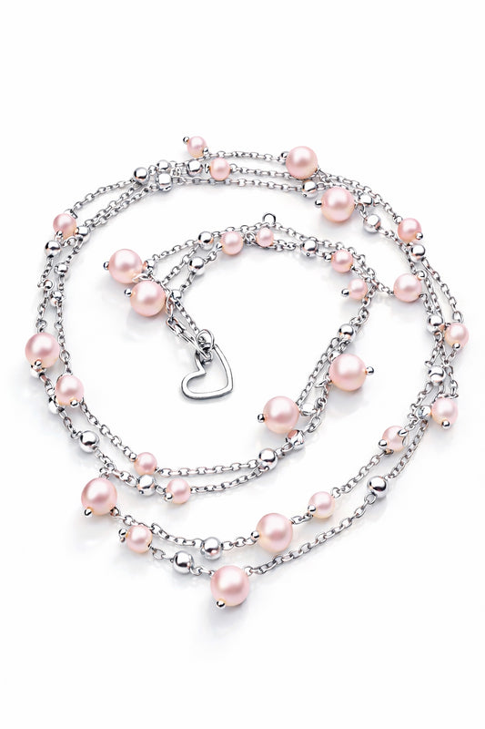 Collana in acciaio e perle Swarovski rosa  firmata Vizio Gioielli