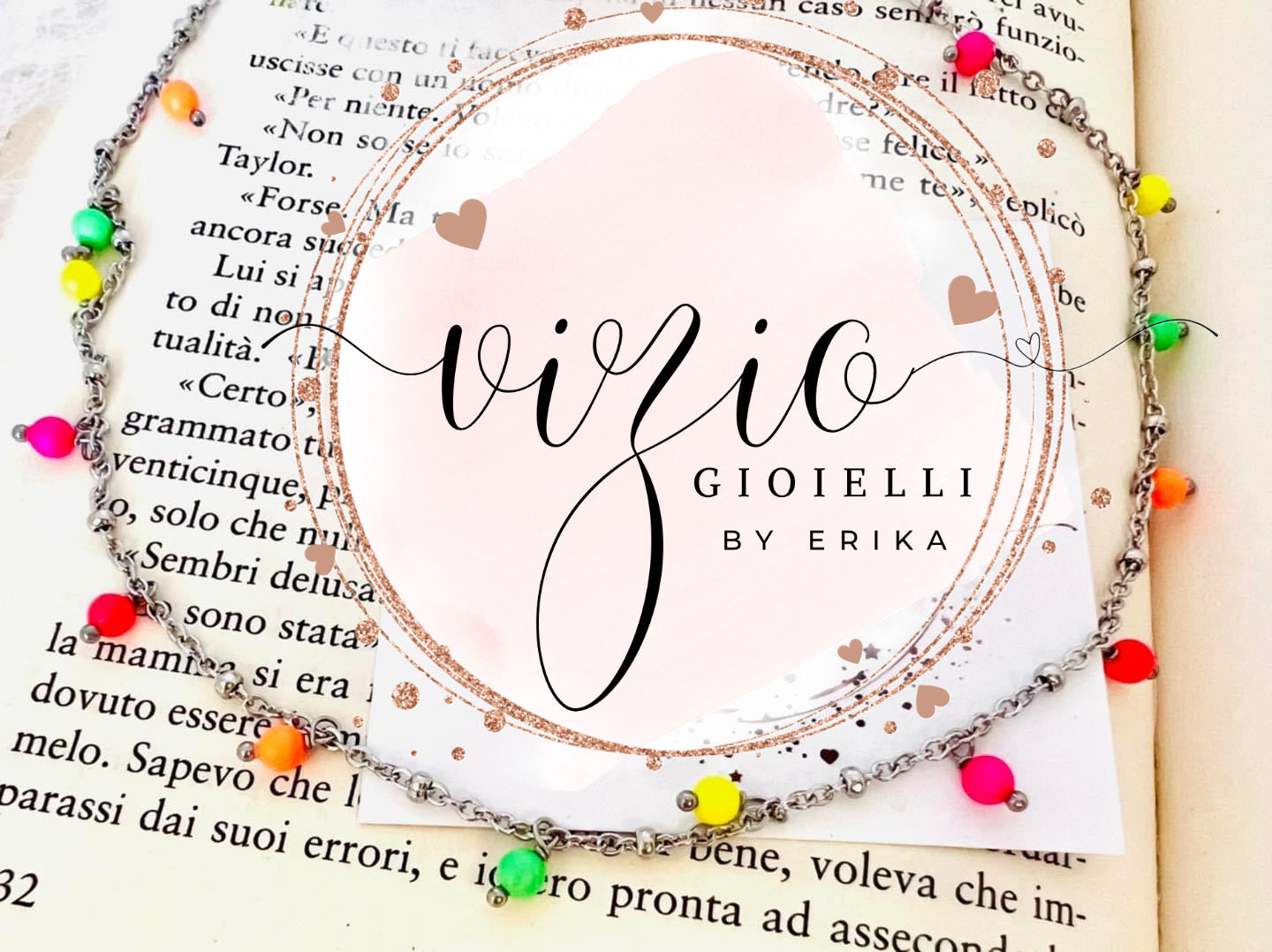 Girocollo in acciaio e perle Swarovski fluo 