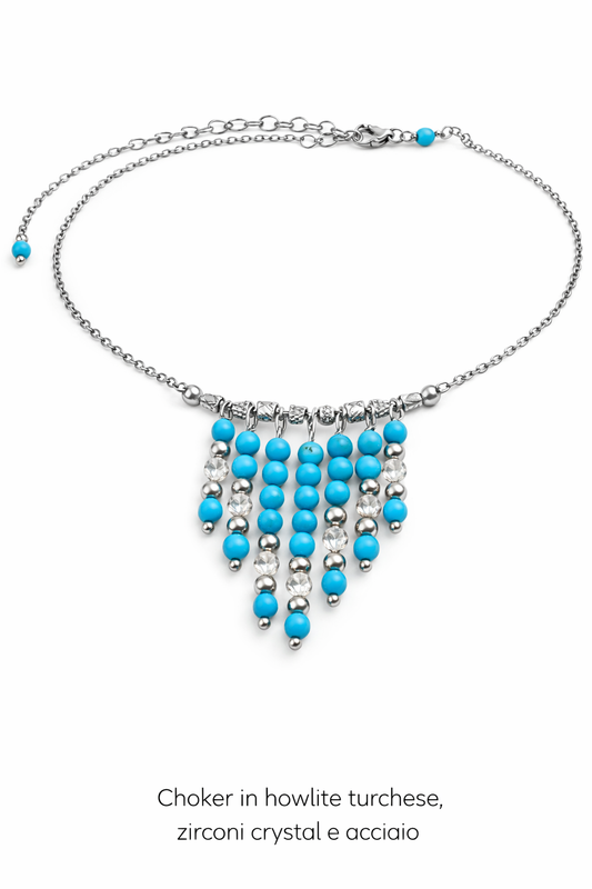 Girocollo in acciaio, howlite e zirconi Vizio Gioielli