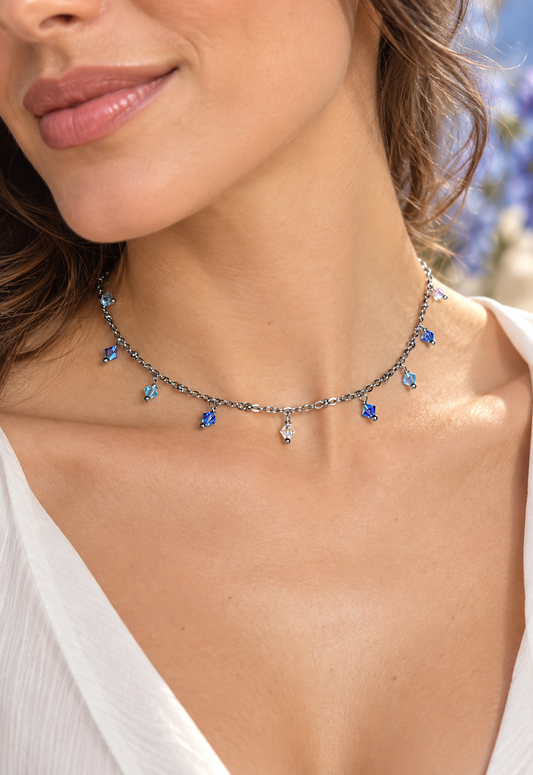 Girocollo in acciaio con cristalli blu California Day – Vizio Gioielli