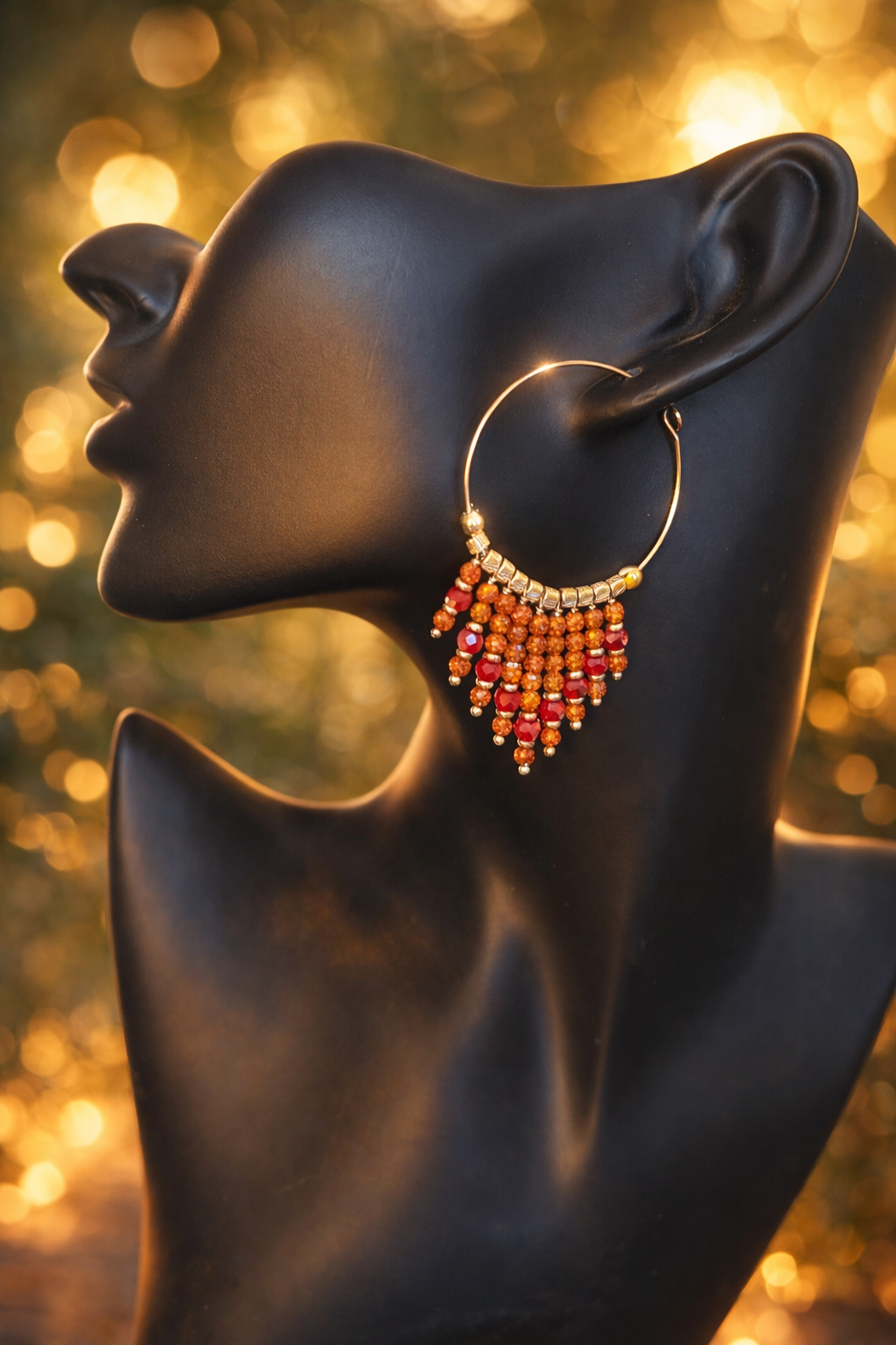 Orecchini artigianali a cerchio grandi con pietre semi-preziose