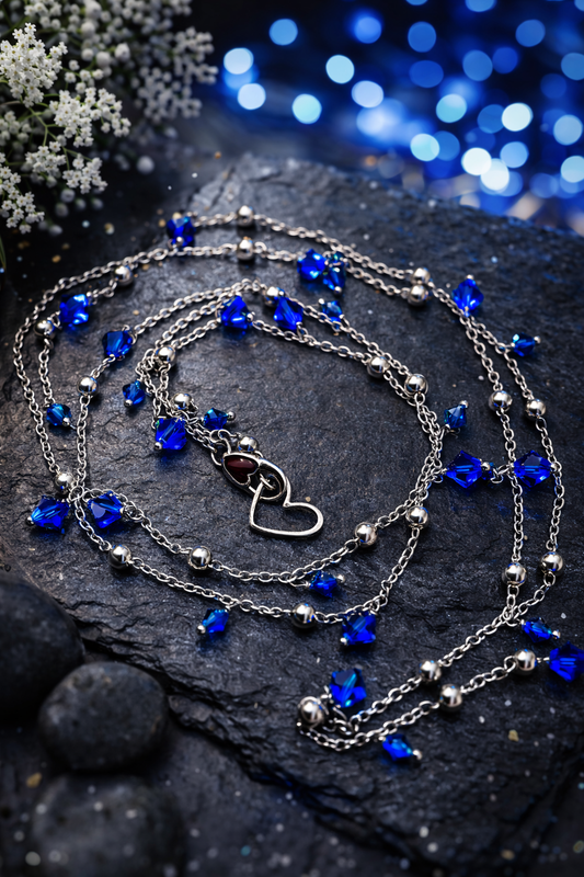 collana in acciaio e cristalli blu firmata Vizio Gioielli