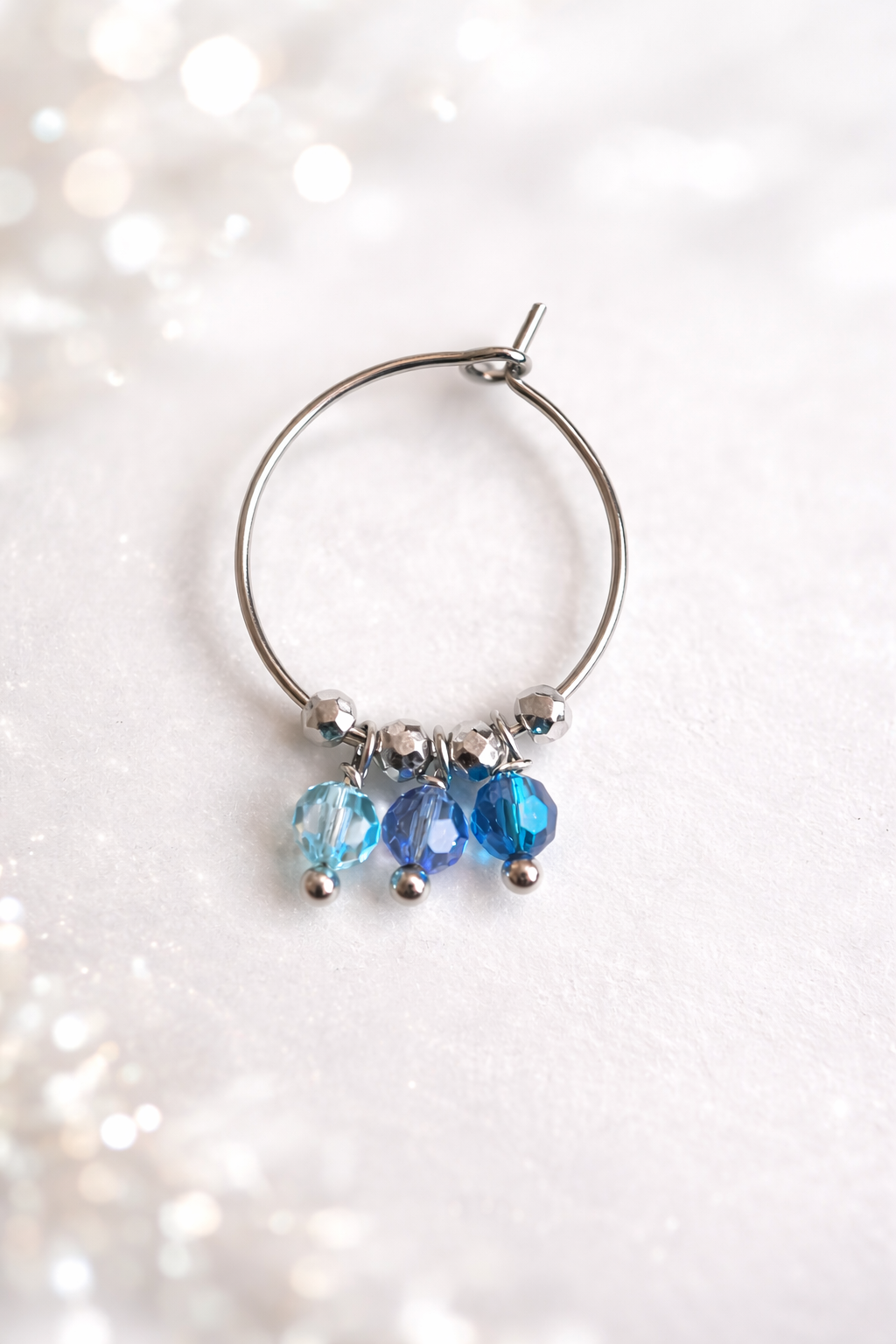 Mono Orecchino in Acciaio con Cristalli blu – 3 cm firmato Vizio Gioielli