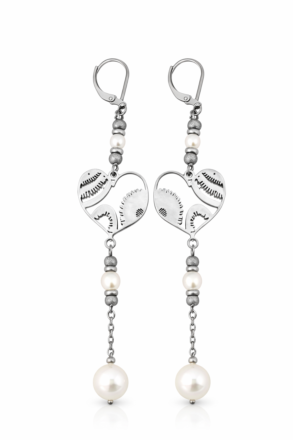 Orecchini in acciaio e perle Swarovski bianche firmati Vizio Gioielli