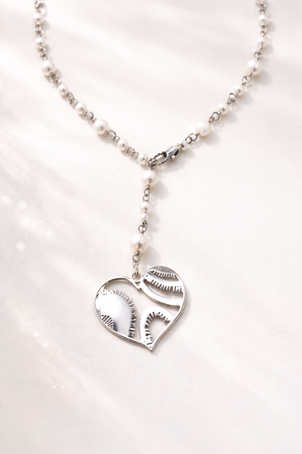 Girocollo Rosario in acciaio e perle Swarovski bianche Vizio Gioielli