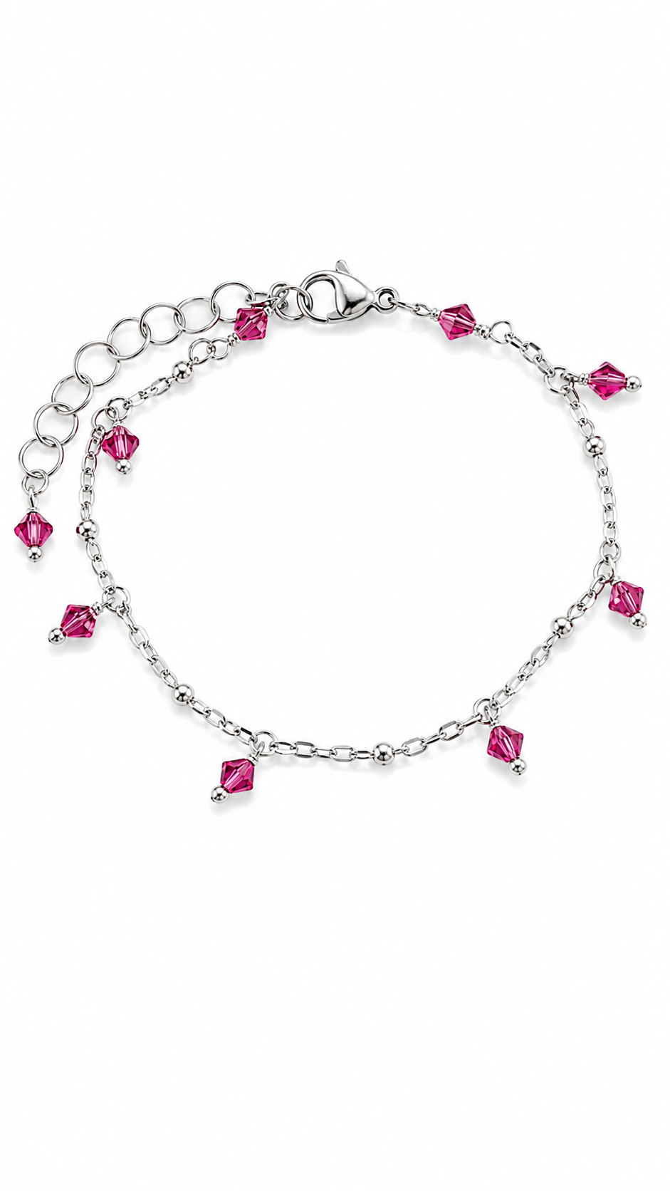Bracciale Artigianale in Acciaio con Cristalli Fuxia Glitter – Regolabile 16-21 cm