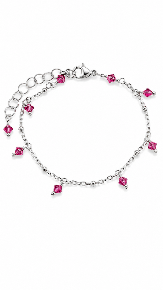 Bracciale Artigianale in Acciaio con Cristalli Fuxia Glitter – Regolabile 16-21 cm