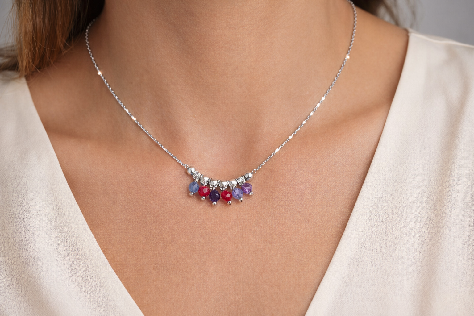 Girocollo in acciaio, tanzanite, ametiste e corindoni rubini Vizio Gioielli