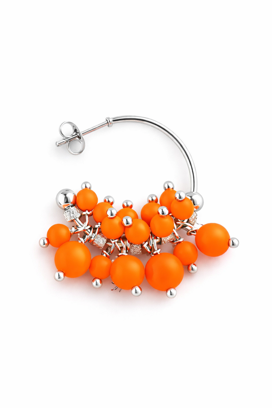 Mono orecchino in acciaio e perle Swarovski arancio fluo  firmato Vizio Gioielli