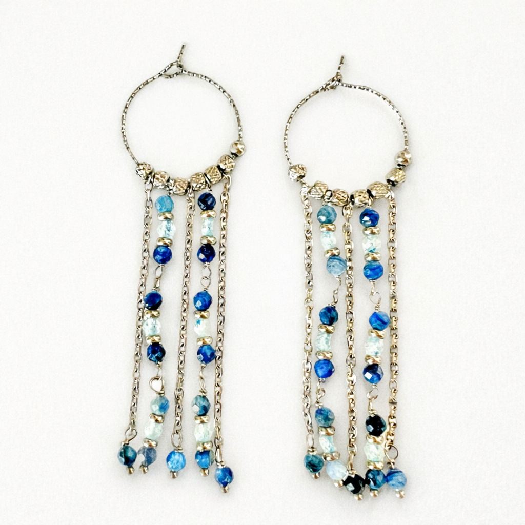 Orecchini in acciaio, kyanite e acquamarine firmati Vizio Gioielli