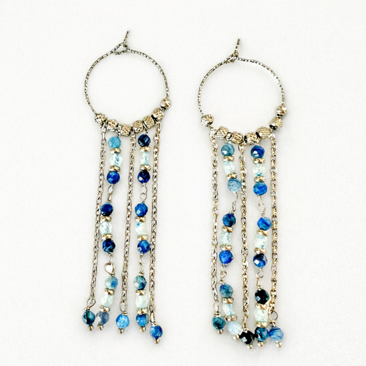 Orecchini in acciaio, kyanite e acquamarine firmati Vizio Gioielli