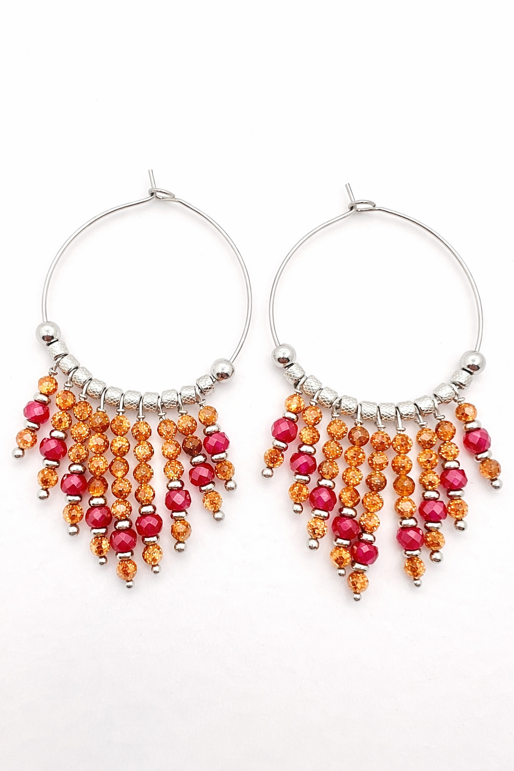 Orecchini artigianali a cerchio grandi con pietre semi-preziose